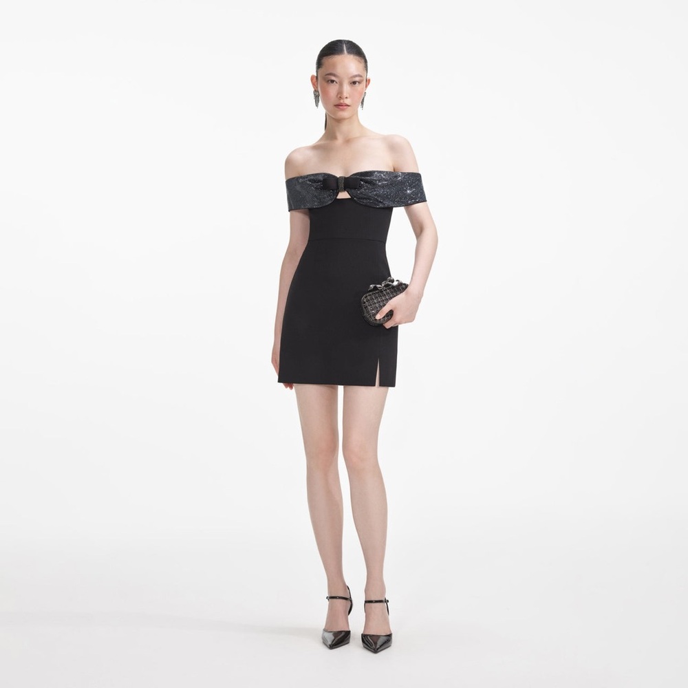 SELF-PORTRAIT BLACK CREPE BOW MINI DRESS, brand new, never worn, no flaws.